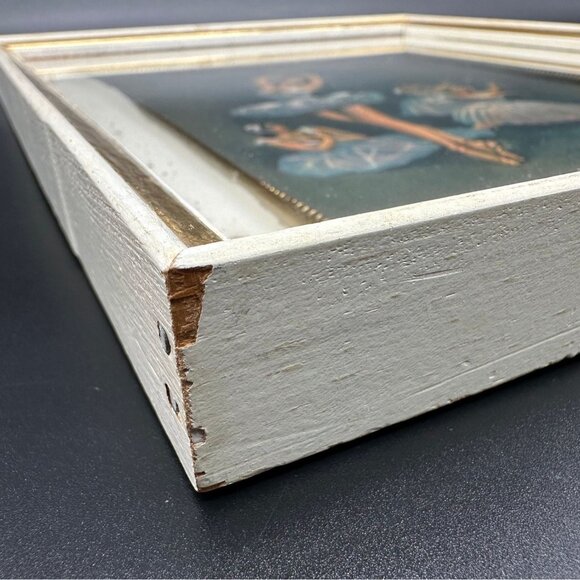 Vintage Mid Century Framed Ballerinas Print Gold White Wood Ornate Dameriors - Picture 5 of 7